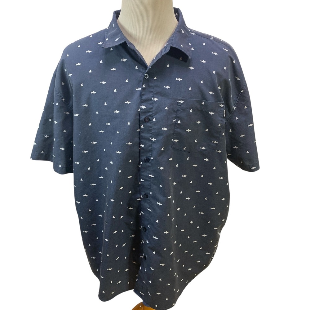 MOLOKAI SURF Men's 3XL Navy Blue Shark Sailboat Short Sleeve Button Down Shirt